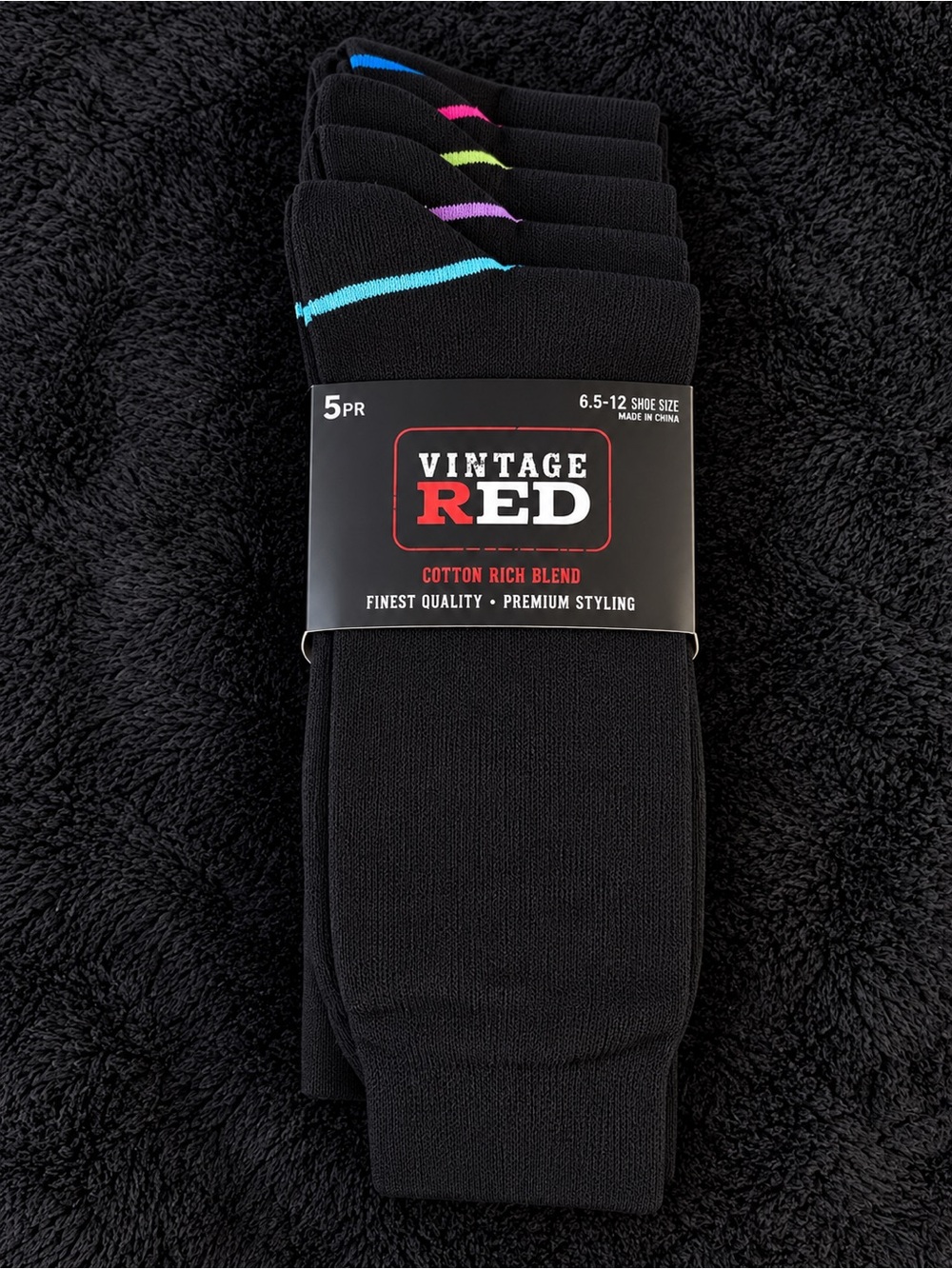 Vintage Men's Black Crew Dress Socks - Pack of 5